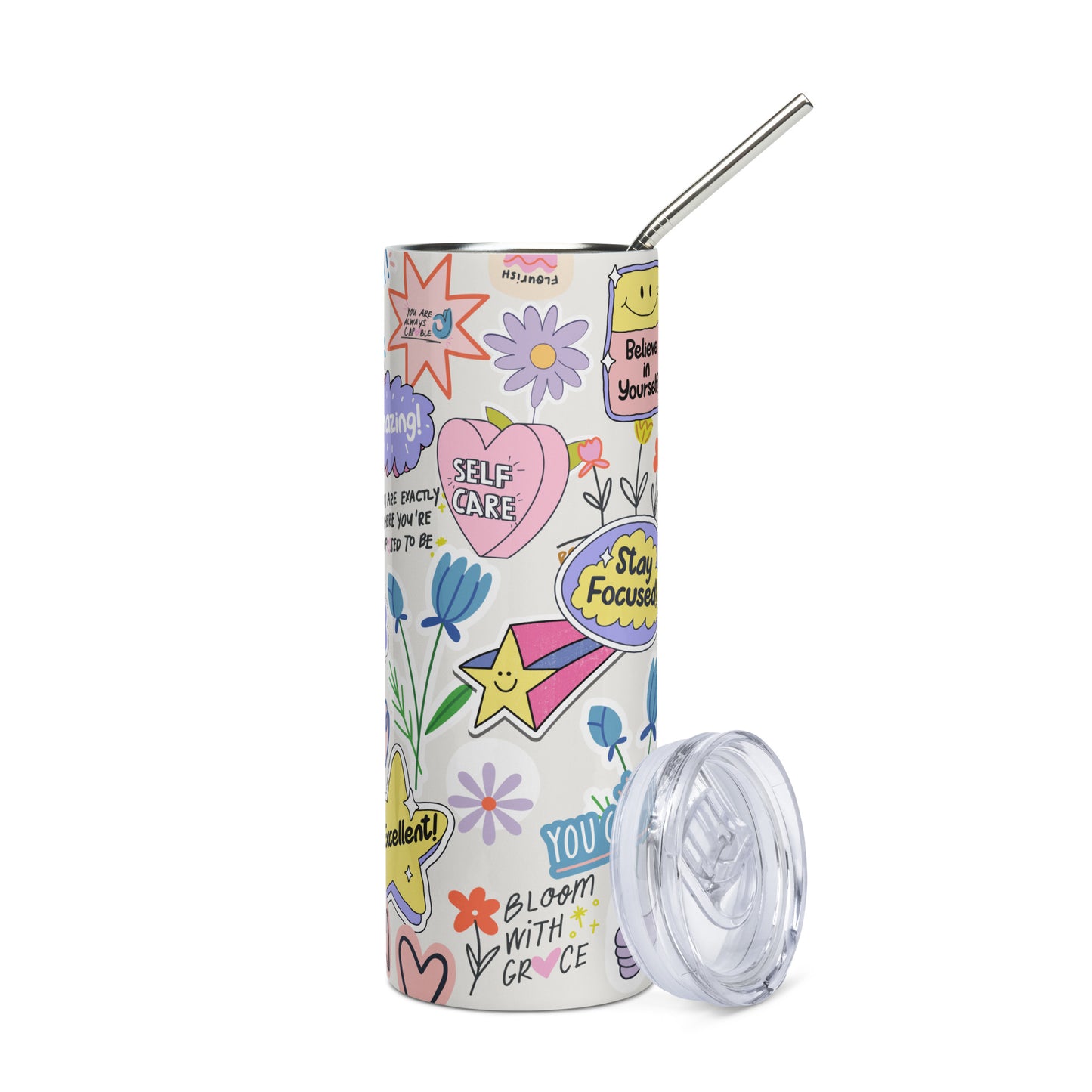 Stainless steel tumbler - Positive Vibes Doodle